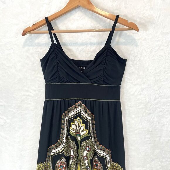 Vintage Sundress Maxi Black Slinky Sleeveless Snap Paisley Y2K Small - Picture 2 of 10